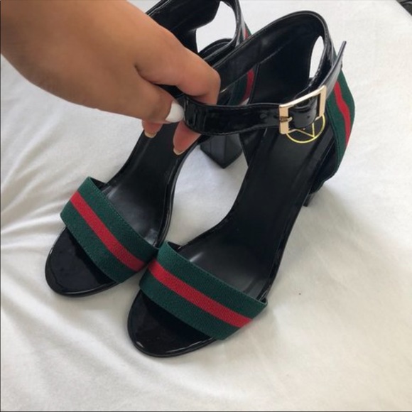 Missguided Shoes - Misguided Green & Red Stripe Block Heels